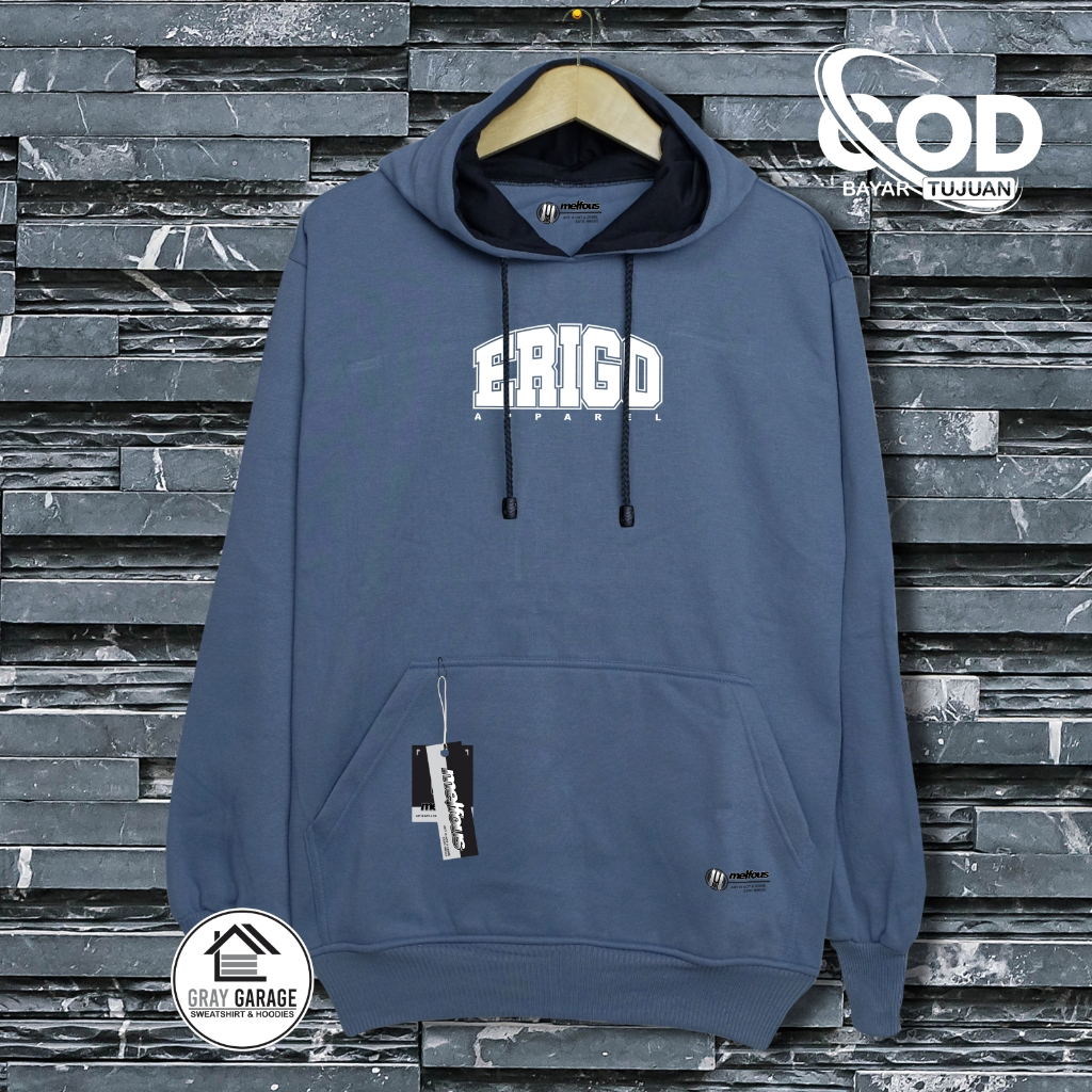 Melfous Hoodie ERIGO Premium Distro Pria Wanita Unisex Warna Denim Original Branded Keren Sablon Lis