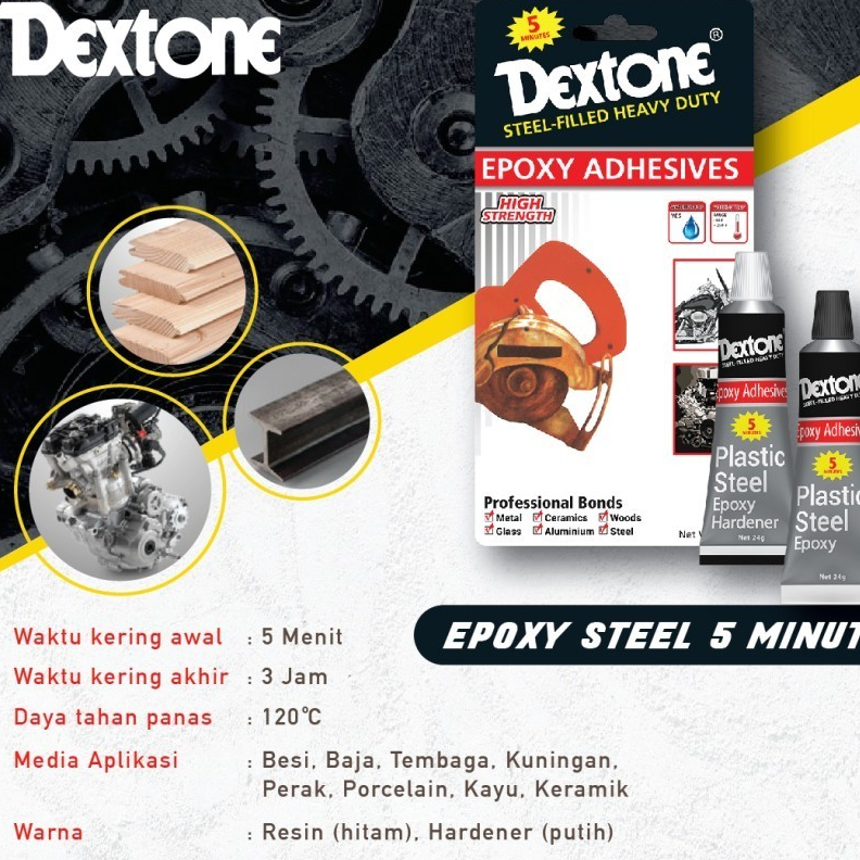 

LEM EPOXY /LEM CAMPUR / LEM BESI / SERBAGUNA DEXTONE 5 MENIT 48gr gram