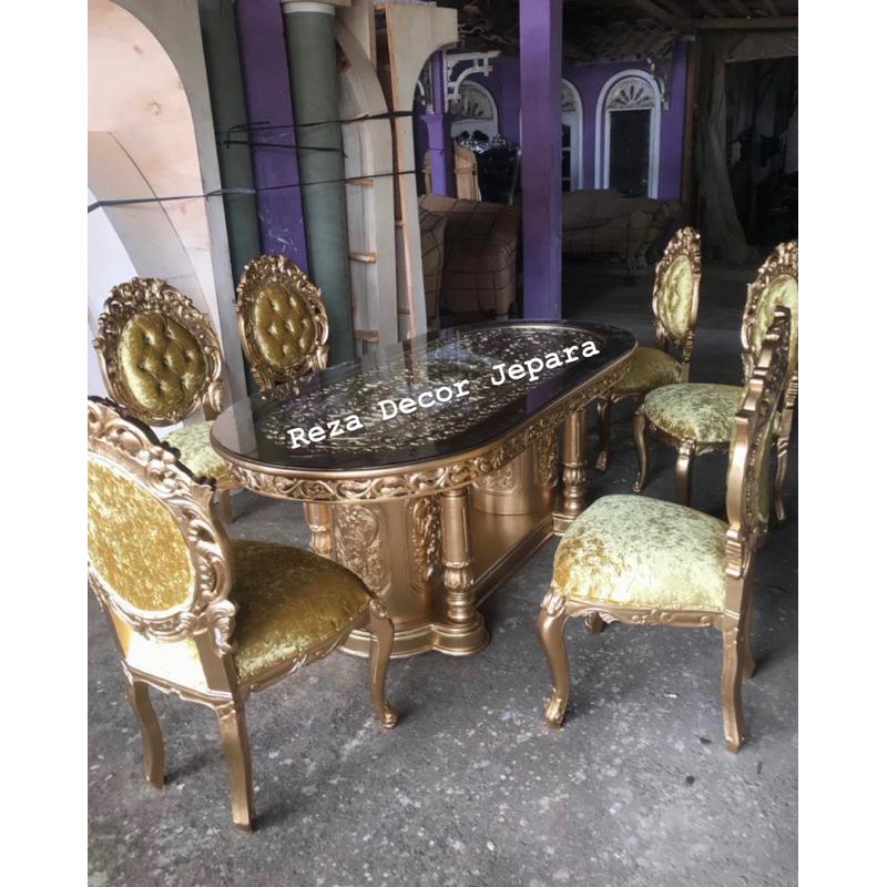 set meja makan ukir rosalinda / set kursi makan ukir jati / kursi makan rosalinda / kursi makan mewa