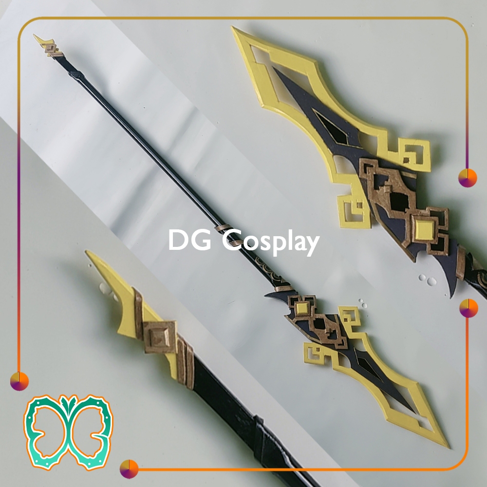 Genshin Impact Properti - Zhongli Spear Cosplay - Vortex Vanquisher - Mainan Tombak Kayu Replika