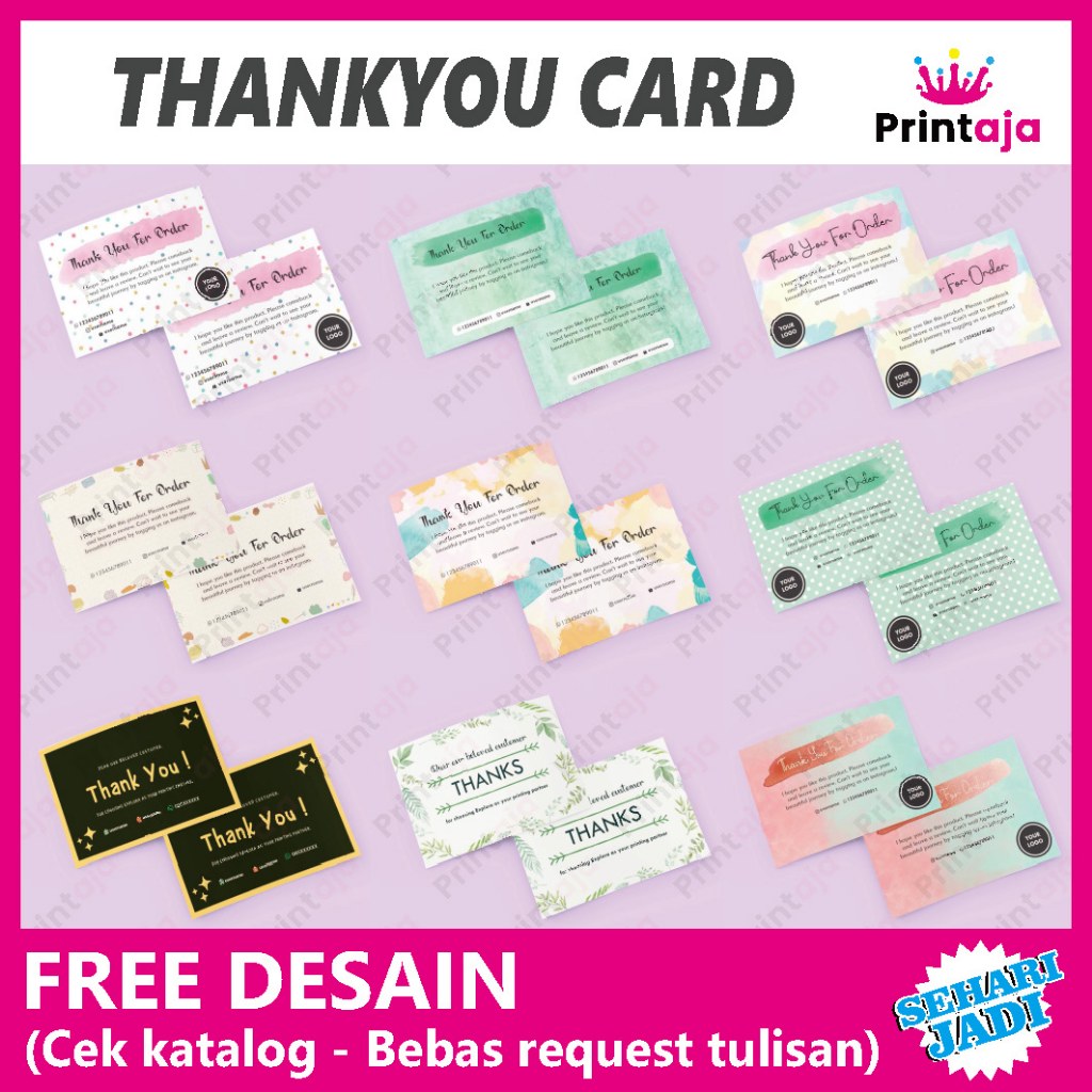 ( FREE DESAIN ) EDISI 4 Thank You Card Kartu Ucapan Online Shop Custom | Thanks Card | Kartu ucapan 
