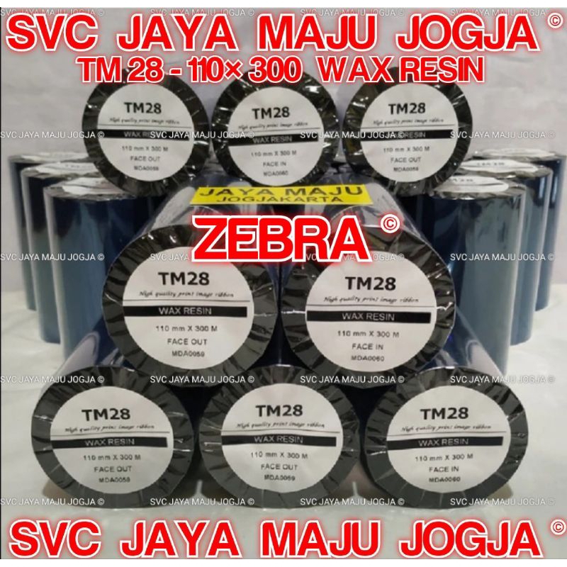[ ZEBRA  ZD SERIES ]  TM28  110 MM  X  300 M  SONY WAX RESIN - FACE OUT  ||  CORE  1" - SINGLE CORE 
