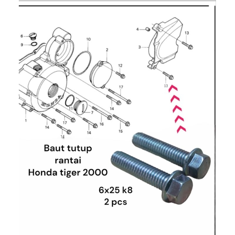 baut cover gear depan honda tiger 2000