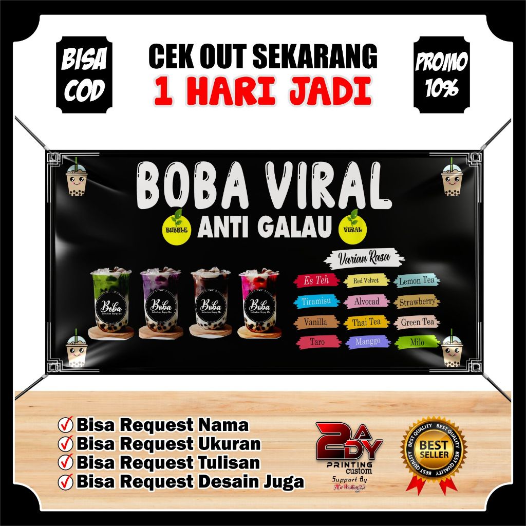 Spanduk Banner Es Boba Viral / Banner Boba Bisa Custom