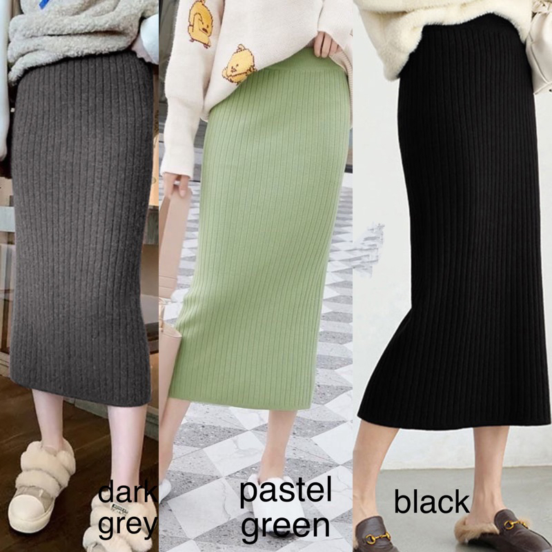Rib midi rajut skirt / rok midi rajut korea R70