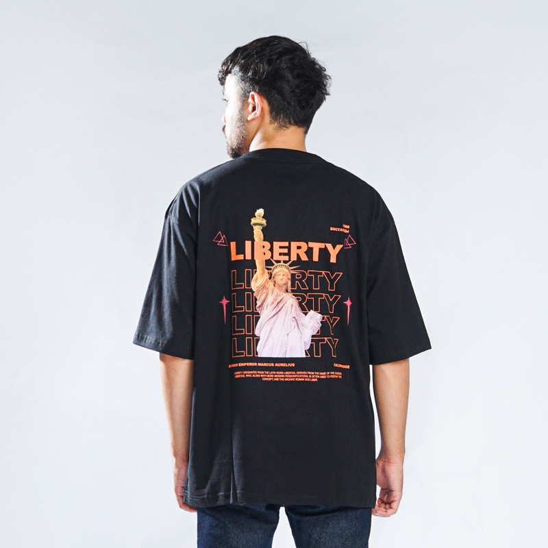 Coldbridge Kaos Pria/Wanita Liberty Oversized T-Shirt Unisex Black