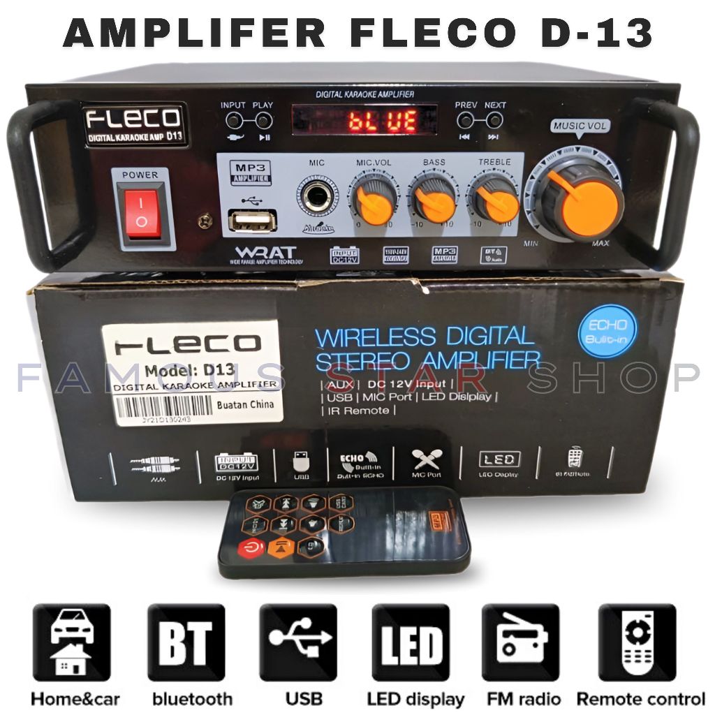 Audio Power Amplifier FLECO D-13 Bluetooth Stereo Karaoke + Mp3 player + FM Radio | Fleco D-13 Ampli