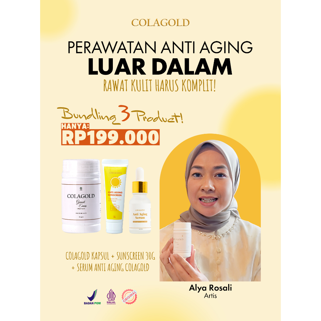 [PAKET COLAGOLD] Colagold Colagen Ori Sudah BPOM + Sunscreen Colagold 30 Gr + Serum Anti Aging dan F