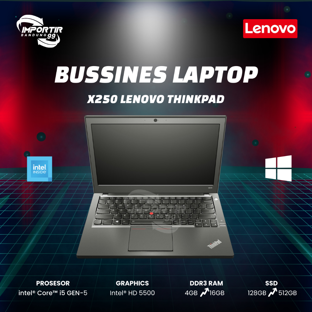 Laptop Lenovo Thinkpad X250 Core I5 Gen 5 SSD 256GB RAM 8GB Second Murah Bergaransi