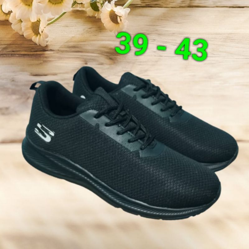 Sepatu Sekolah Skechers Hitam Full Black Pria Wanita Sneakers Kerja Santai Casual