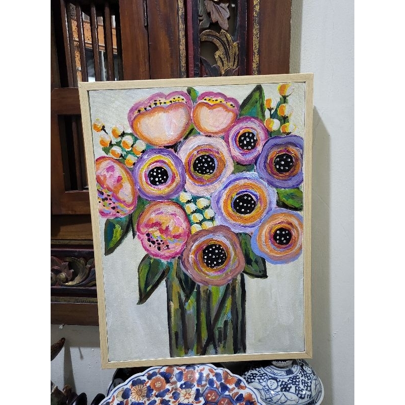 

Pastel Bouquet, 40x30cm.Flowery Painting, Lukisan Kanvas Acrylic, Lukisan Tangan Asli, Kanvas Spanram Tinggal Gantung Dengan Frame