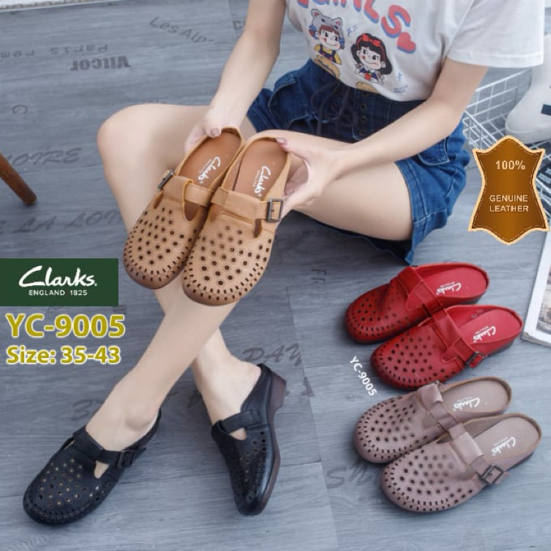 TERMURAH Sepatu Clarks YC-9005 Leather Sandal 3cm / Sendal Kulit wanita import / sandal kerja kantor