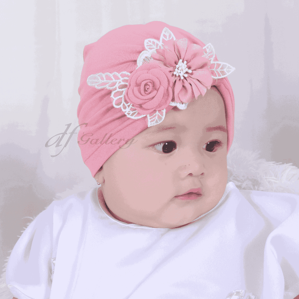 Turban Delisa Bunga Sorban Bayi Motif Polos | Ciput Baby NewBorn |  Topi Anak Perempuan | Turban Sor