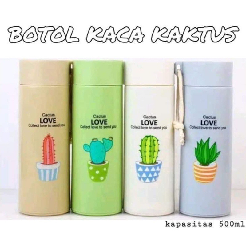 ☘️ ASHIKA ☘️ BOTOL AIR MINUM KACA CACTUS KAKTUS 600ml