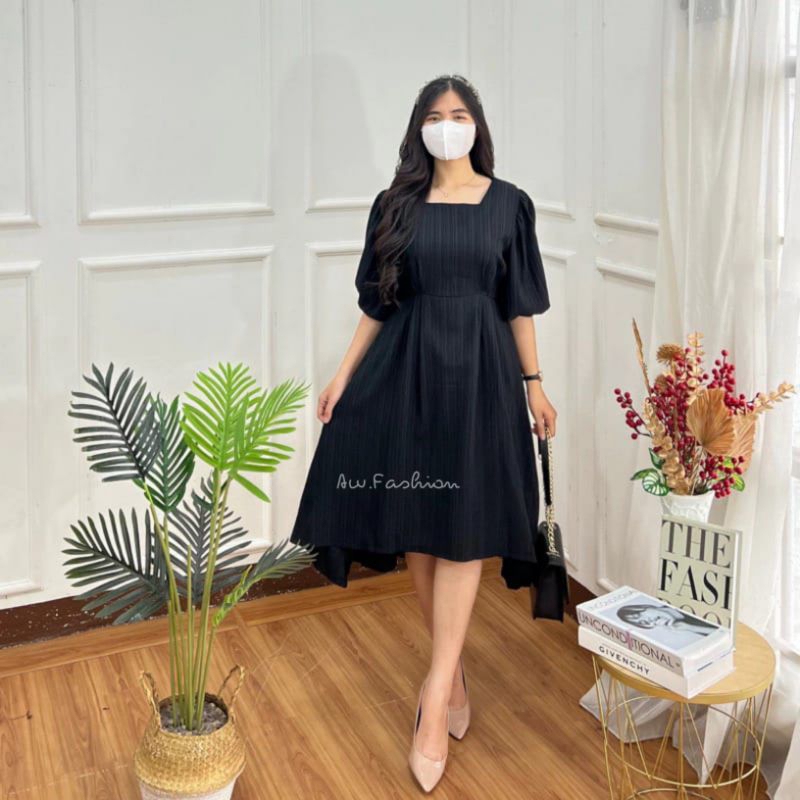 Ha joon dress - korean dress - puff sleeve dress - a line dress - flare skirt dress - gaun