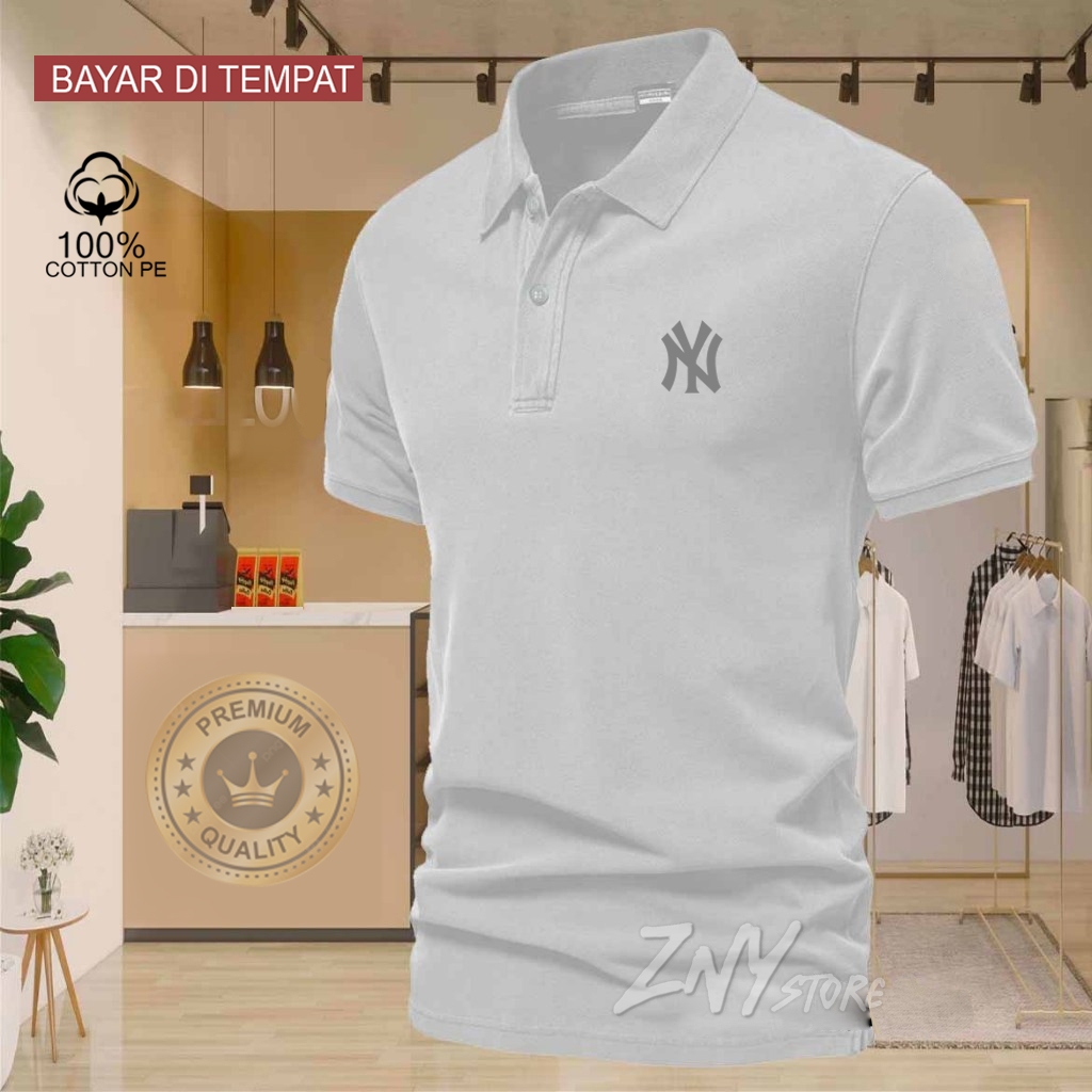 COD T-shrit POLO kerah NY Logo Silver Baju Kaos Kerah Dewasa Shirt / Kaos Wangki Pria Polo / Kaos Se