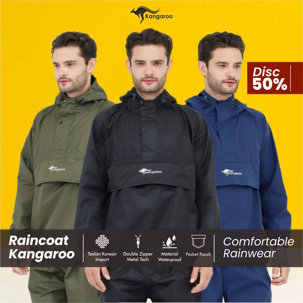 KANGAROO RAINCOAT Jas Ujan  Kangguru Anti Rembes Jas Hujan  Premium Mantel Setelan Kanguru Pria Dewa