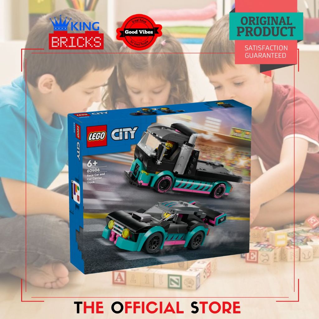 LEGO Original CITY 60406 Race Car and Car Carrier Truck - Mainan Anak Edukasi Truk Mobil Balap