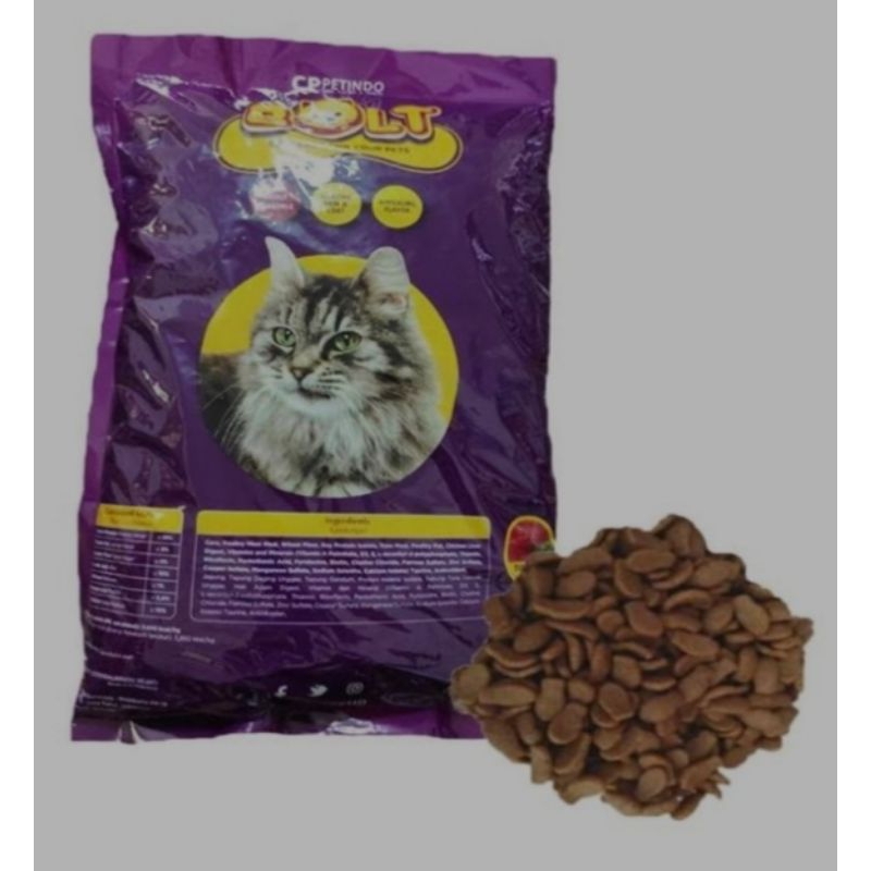 Bolt 800 gr / makanan kucing kering dewasa / snack kering makanan harian kucing