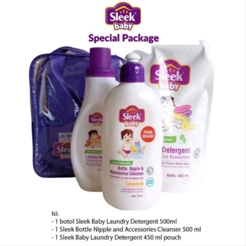 SLEEK BABY PAKET (CLEANSER BOTOL, LAUNDRY BOTOL,LAUNDRY REFILL)