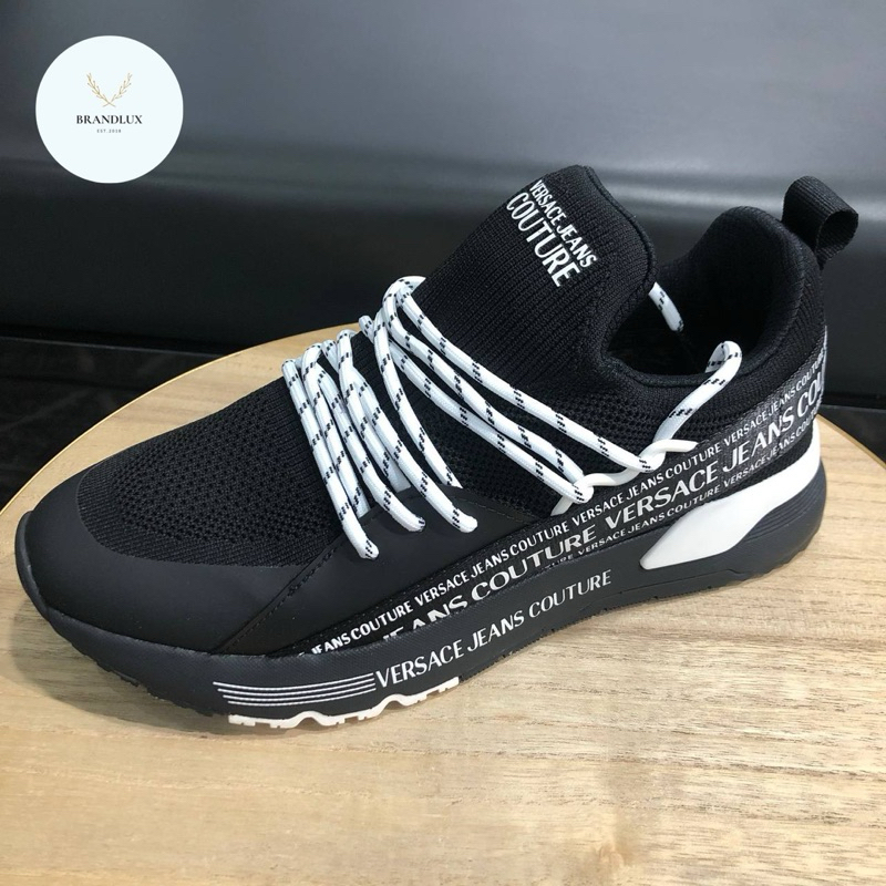 VERSACE Dynamic Logo Trainers Sneakers Black White