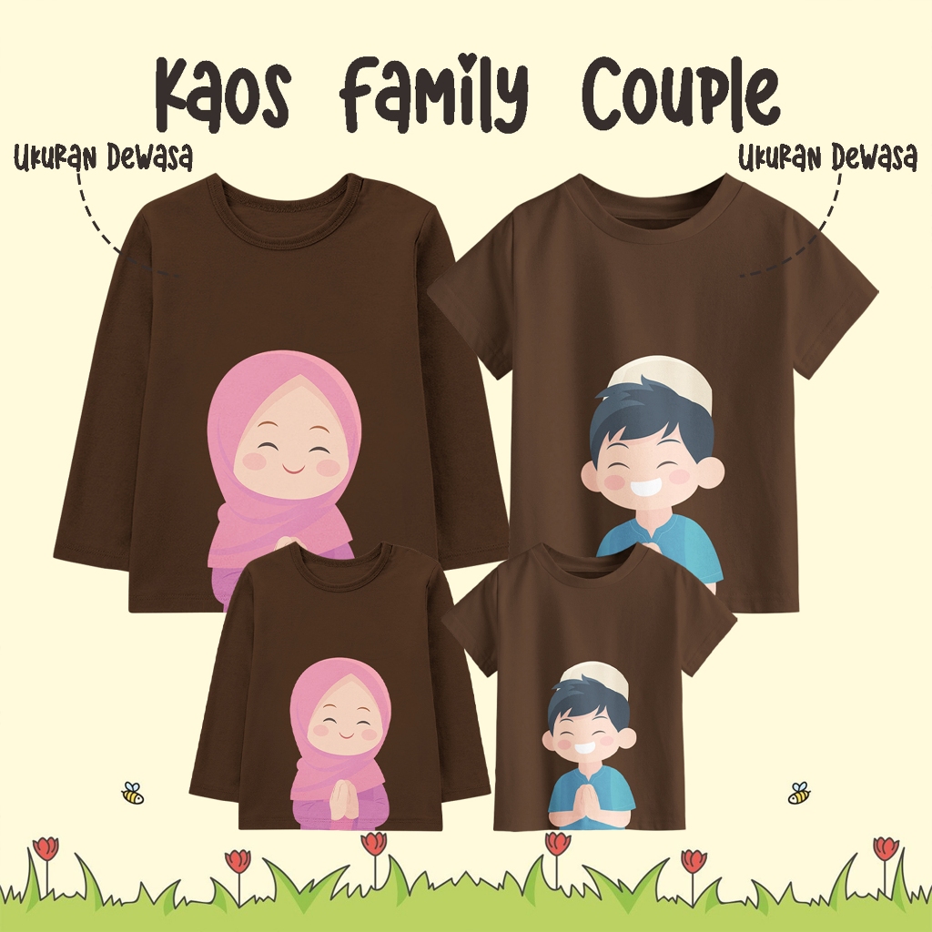 Kaos Couple Edisi Keluarga Lengan Panjang Pendek Warna Coklat Tua
