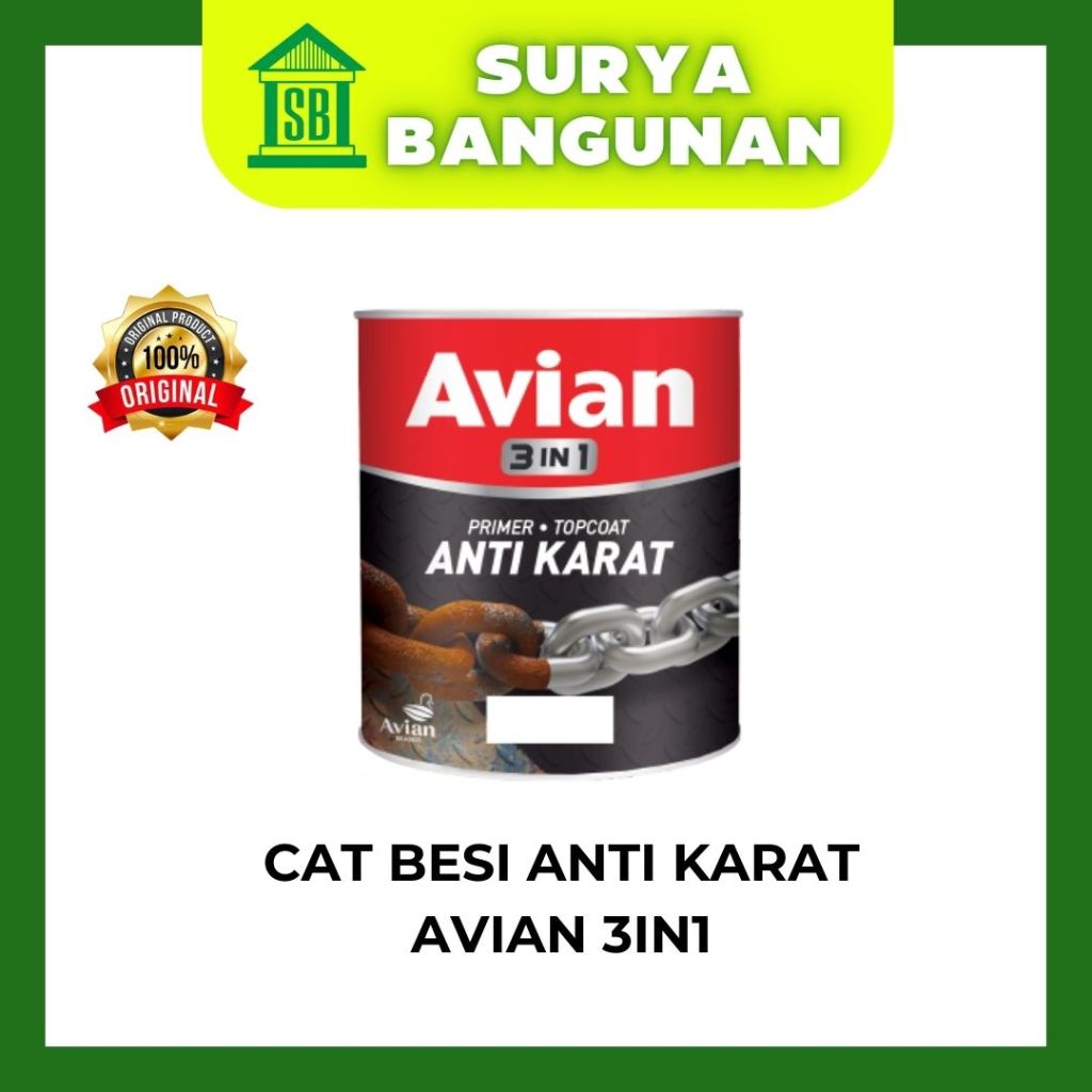 Cat besi Avian 3 in 1 anti karat cat dasar topcoat / cat besi awet  1 liter avian brands