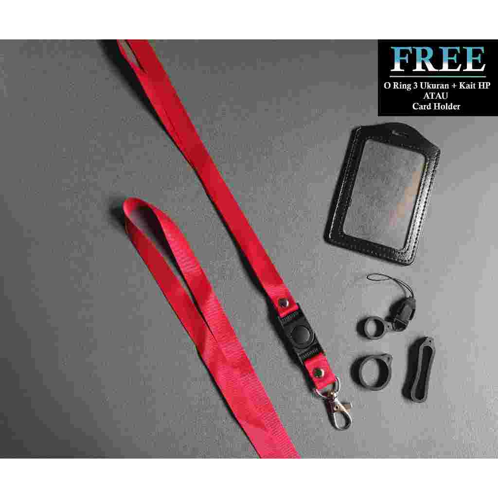 

Lanyard Merah Polos 1,5cm - Tali Gantungan IdCard Nametag HP Polos Merah