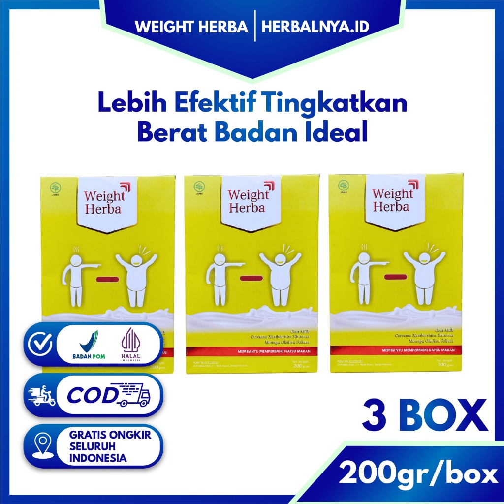 

Weight Herba 3 Box Susu Protein Membantu Menggemukan Badan Secara Ideal Menambah Nafsu Makan Bagi Pria Wanita Original Halal BPOM