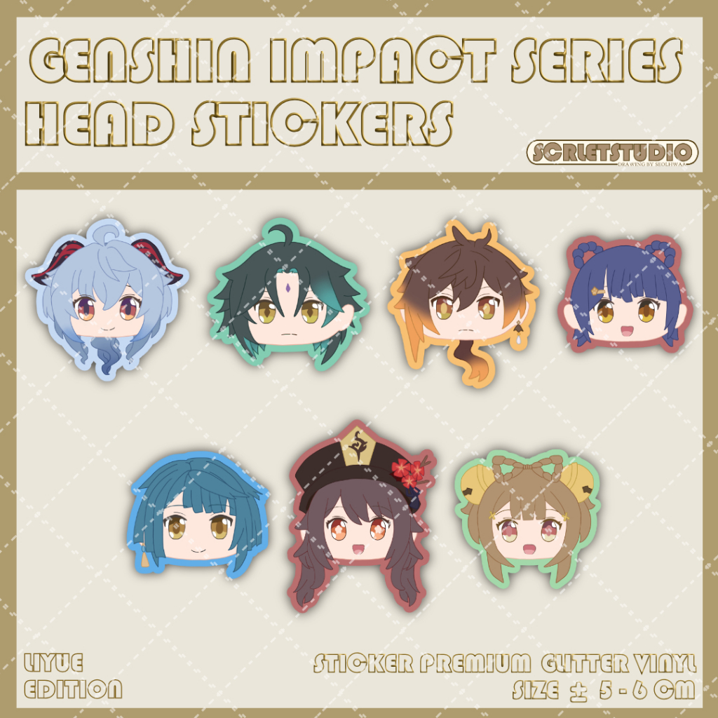 SCRLETSTUDIO STICKER GLITTER PREMIUM QUALITY GENSHIN IMPACT HEAD CHIBI LIYUE ANIME CHARACTERS ZHONGL