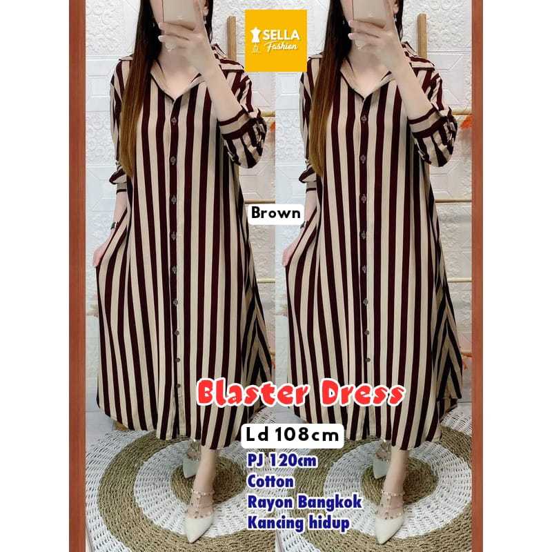 Blaster Dress Sella Gamis Wanita Busui Ld 108 Premium Katun Rayon Bangkok Motif Garis Garis