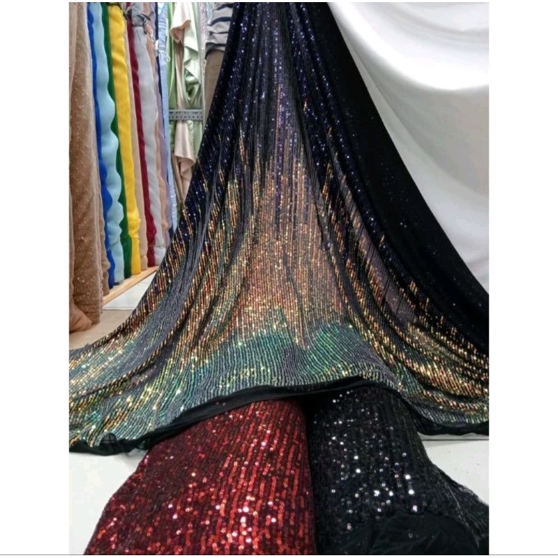 Kain Tile Tulle Sequin Seribu Payet  Gradasi Full Payet / Bahan Sequin Full Payet Terbaru
