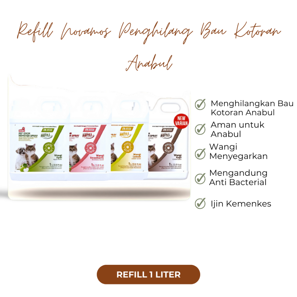 NOVAMOS Refill Penghilang Bau Pesing Anabul  1 Liter -  Novamos Pet Odor Remover Refill 1 Liter