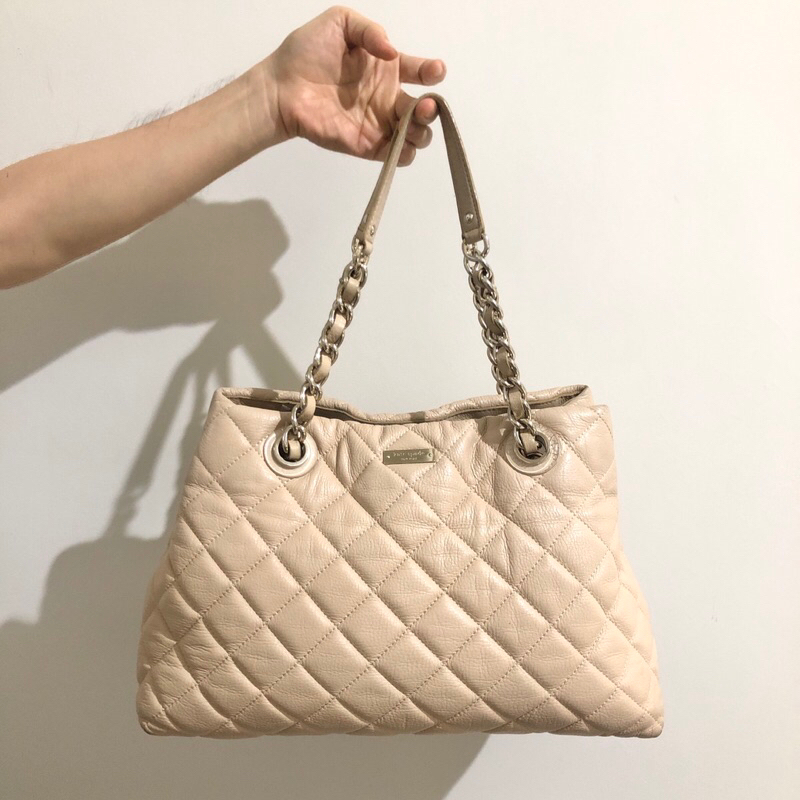 Authentic Kate Spade Gold Coast Maryanne Large Quilted Cream Shoulder Tote Bag