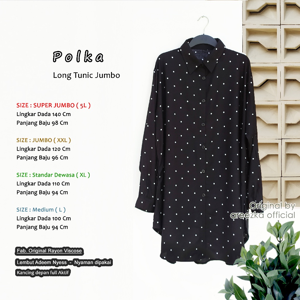Polkadot TUNIK Motif titik bintik Hitam Rayon Viscose LD 110 120 140