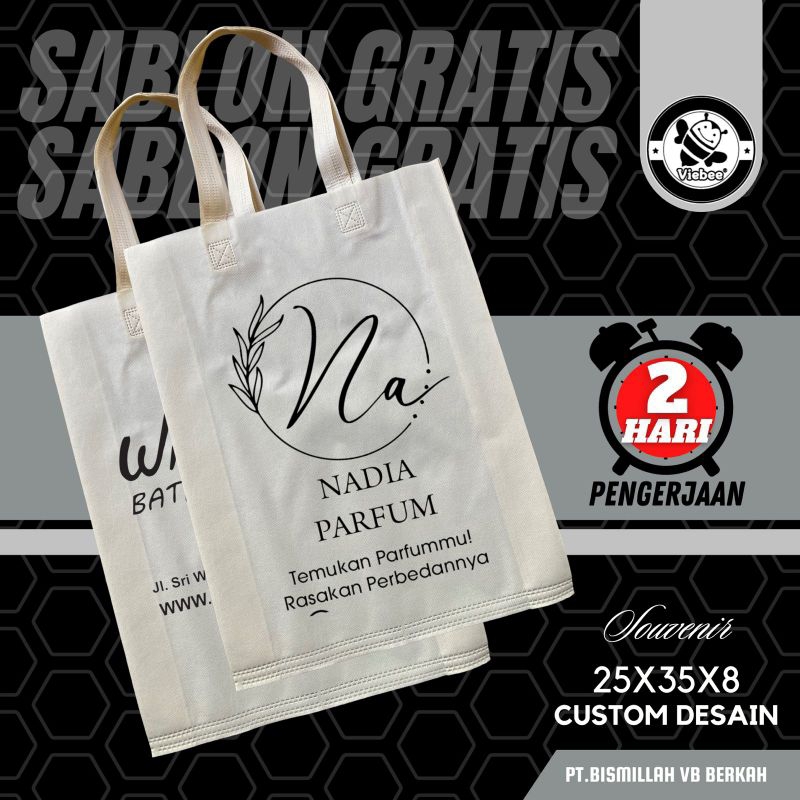 

CUSTOM TAS SABLON NAMA TOKO OLSHOP OLEHOLEH MURAH MODEL PRESS TALI KUAT TEBAL FREE DESAIN REQUEST SESUKA HATI UK. 25X35X8