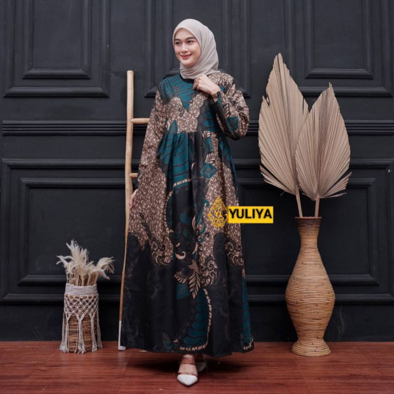 Gamis Batik motif Sangkuriang Hijau