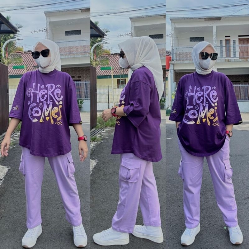 New Setelan Baju Wanita Cargo Celana+Baju Kekinian Combet 20s Model Oversize NIO PERFORMANCE