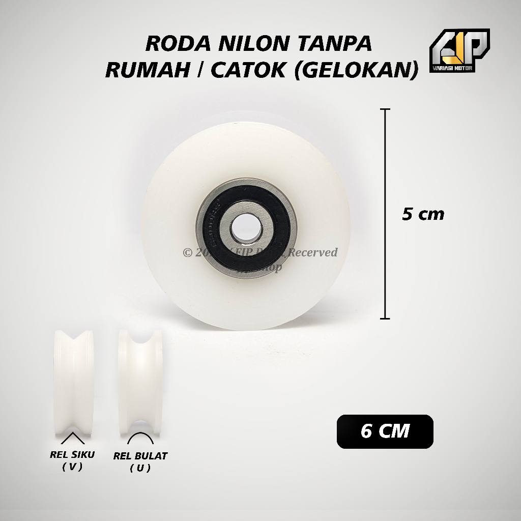 Roda Pagar Gelok Nilon Ukuran 6 cm Rel Bulat (U) dan Rel Siku (V)