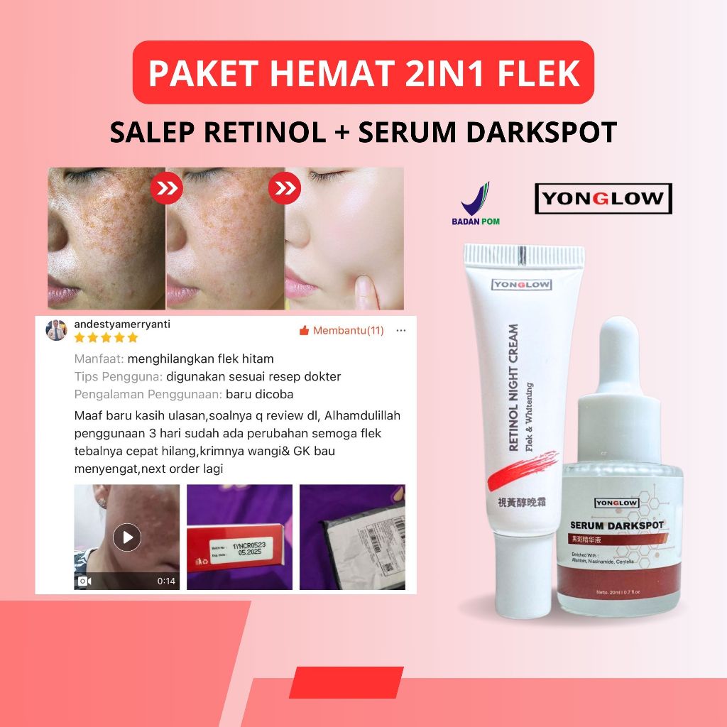 Paket 2in1 Serum Darkspt Salep Retinol BPOM Yonglow Flek Melasma Bintik Hitam Bekas Jerawat