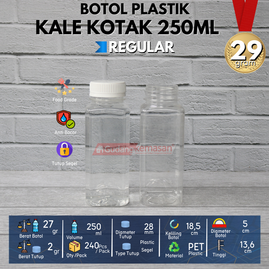 BOTOL PLASTIK KALE 250ML KOTAK TUTUP SEGEL WARNA - WARNI