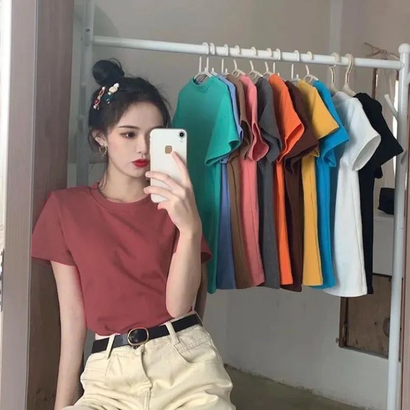 CROP TEE POLOS WARNA BAJU WANITA DEWASA REMAJA SIZE M L LD 84cm LD 92CM MERAH PUTIH HITAM ABU TUA KU