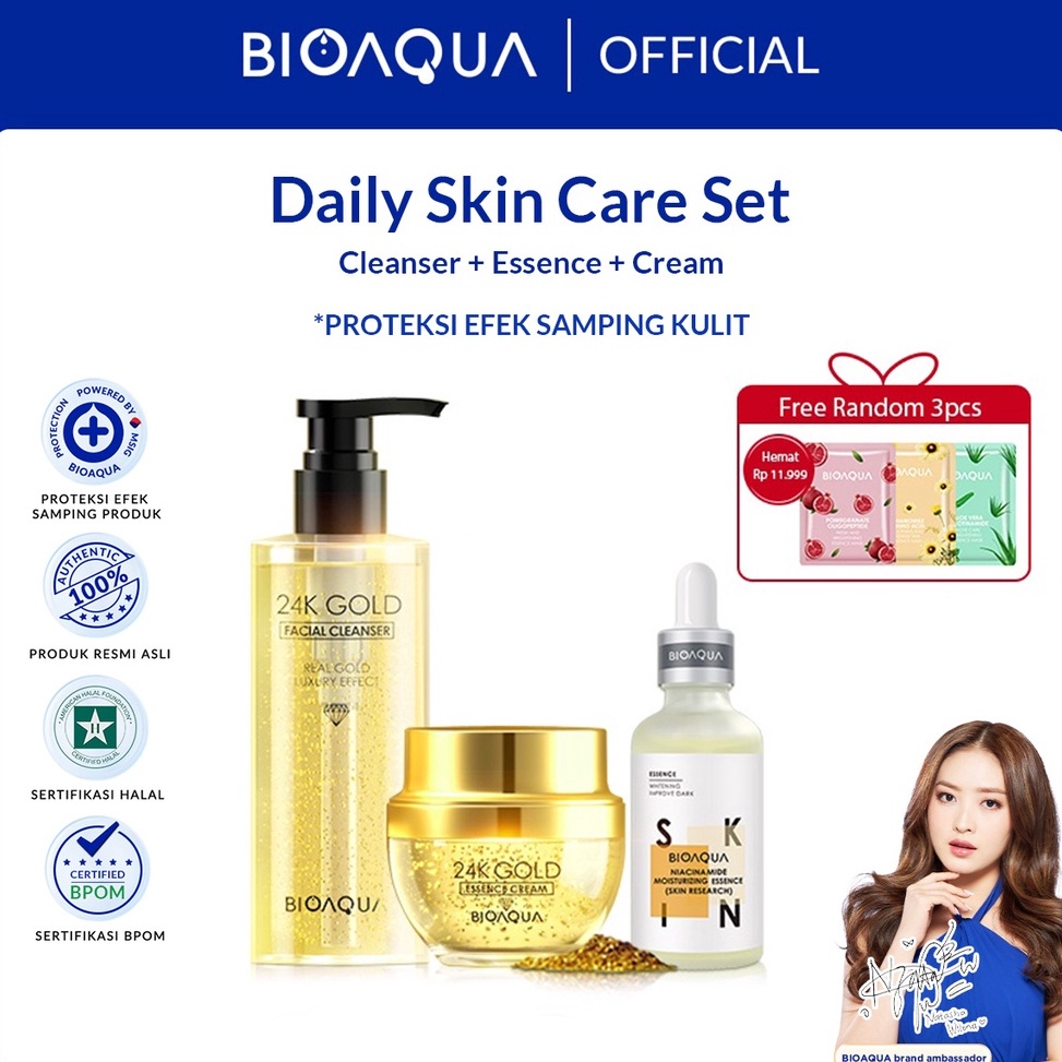 Free GiftBIOAQUA Paket Skincare 24k Gold Skin Care Whitening Antiaging Set With CleanserNiacinamide 