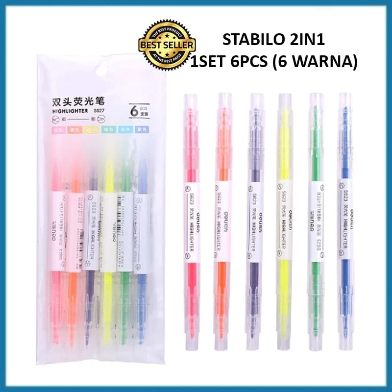 

STABILO HIGHLIGHTER 2IN1 SET ISI 6PCS / PENSIL STABILO WARNA WARNI 2 SISI