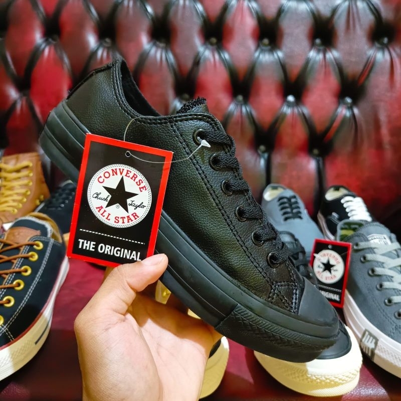 Sepatu Converse All star Chuck taylor Kulit Full Black Low Made in vietnam Grade Original Terlaris
