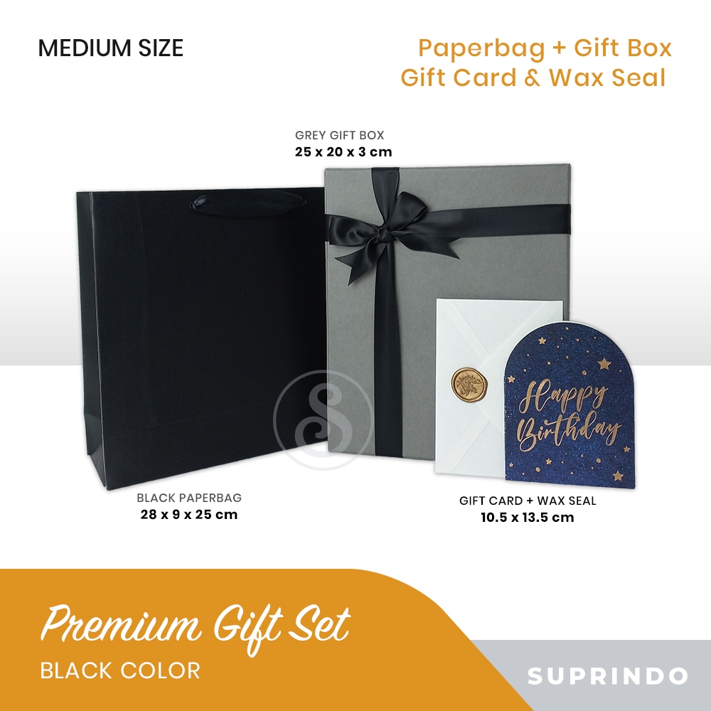 

Premium Gift Set Paper Bag + Kotak Kado + Kartu Ucapan (25 x 20 x 3, ABU)