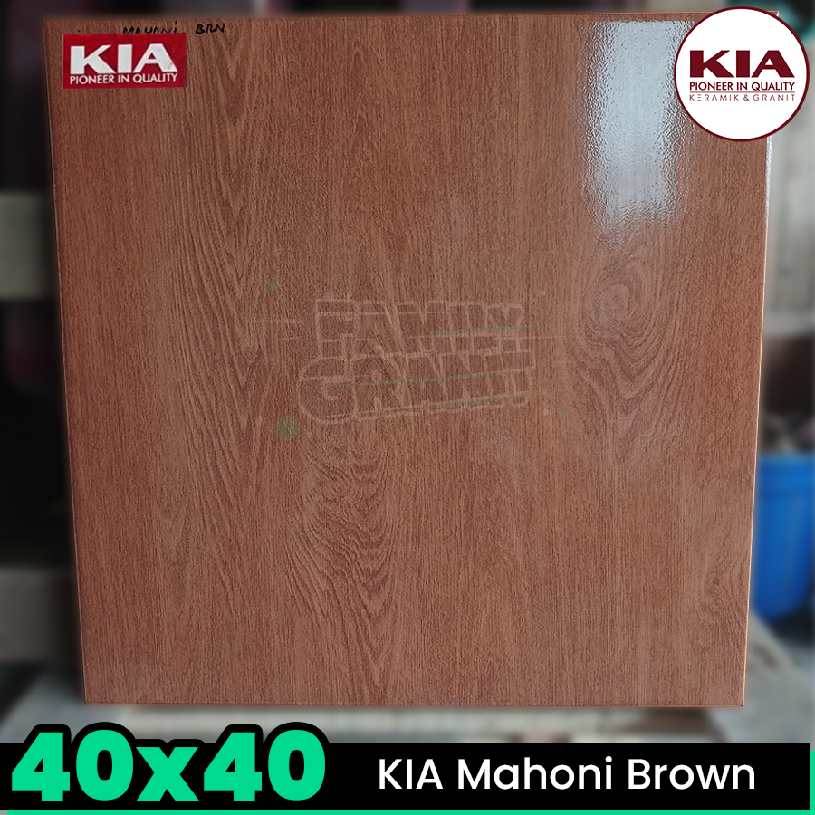 Keramik Motif Kayu 40x40 KIA Mahoni Brown Lantai Teras Glossy