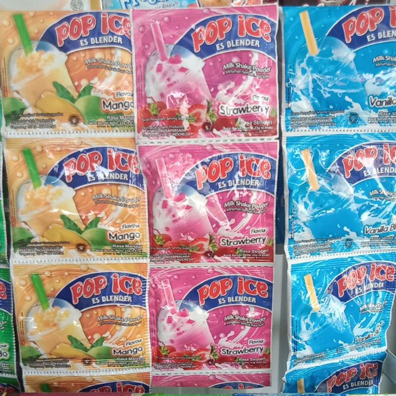 

Pop Ice Es Blender Milkshake Berbagai Varian Rasa 1 Renteng 10 Bks / ½ Renteng 5 bks