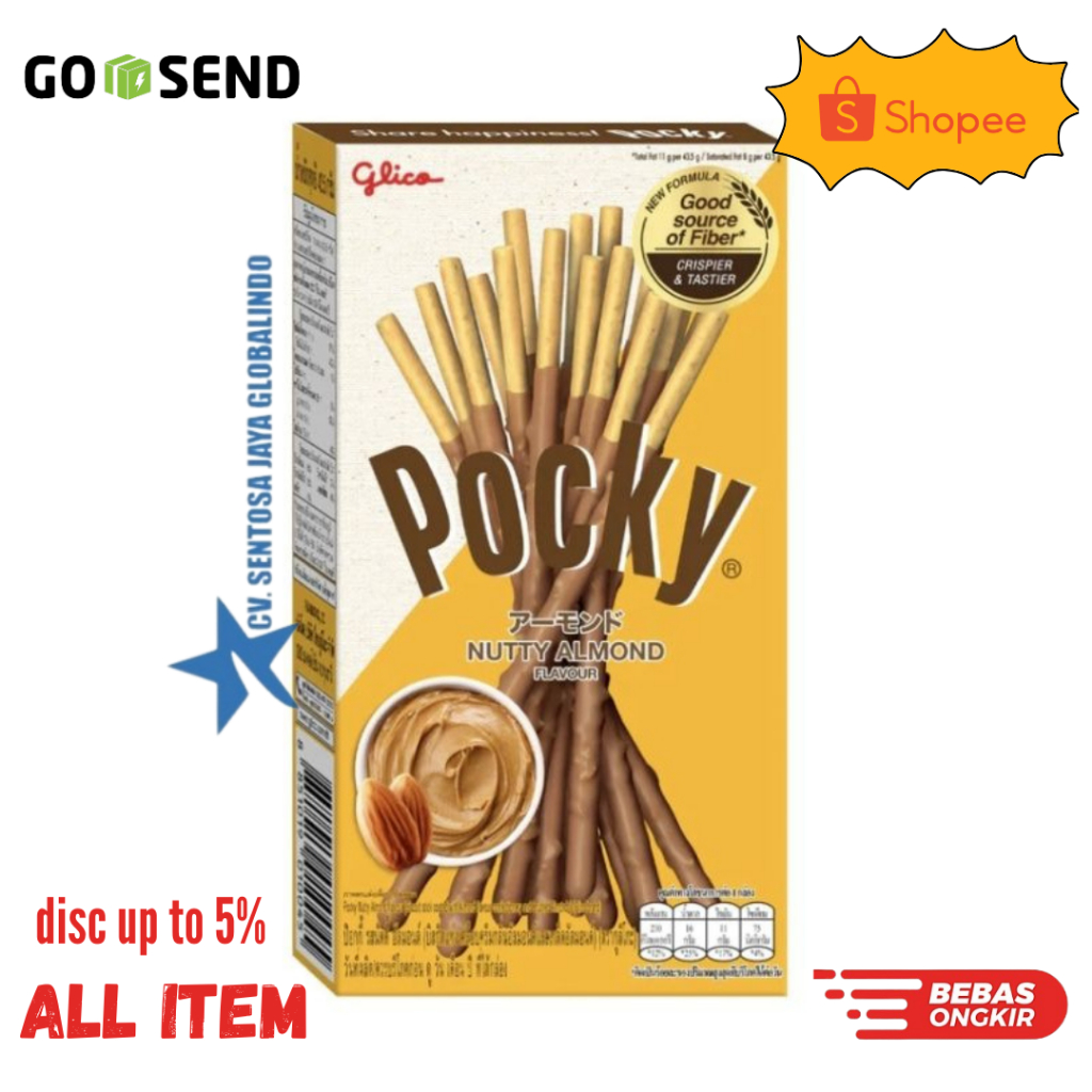 

Glico Pocky Almond Flavour 36 gram biskuit stik rasa Taburan Almond