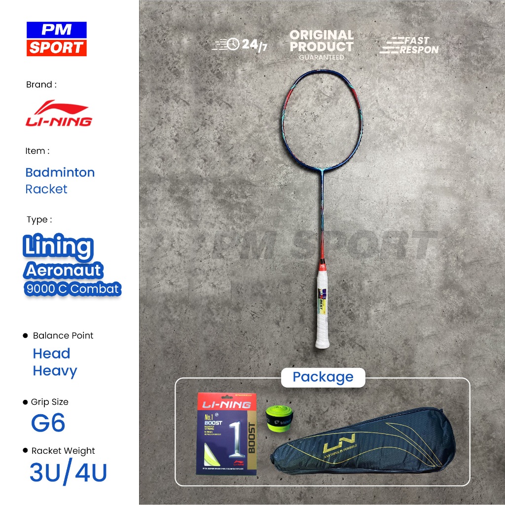 RAKET BADMINTON / BULUTANGKIS LINING AERONAUT 9000 COMBAT HDF
